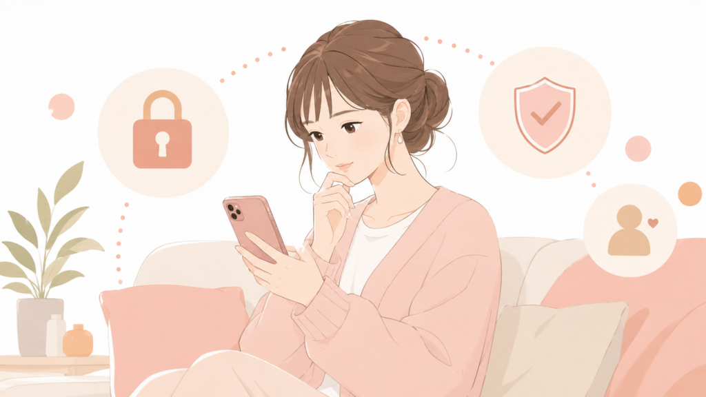 スマホで通販サイトを確認する女性