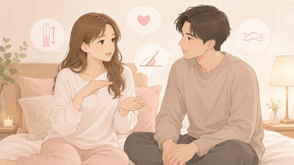 女性が自分の感覚を理解した後、パートナーと穏やかに会話している場面